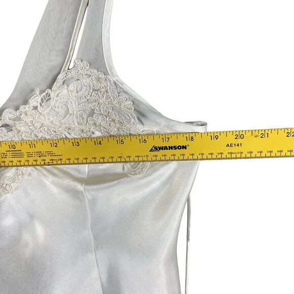 Linea Donatella Womens M White Cream Lace Coquette Satin Slip Dress Chiffon Trim - Picture 13 of 16